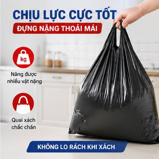 Túi rác dạng áo khoác dày màu đen, túi nhựa đựng rác cầm tay dùng trong nhà bếp