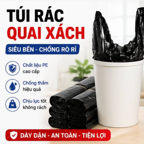 Túi rác dạng áo khoác dày màu đen, túi nhựa đựng rác cầm tay dùng trong nhà bếp