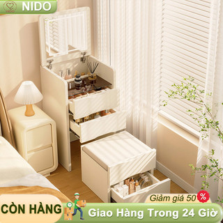 Nido Bàn Trang Điểm Bàn Phấn Mini Có Gương LED 3 Màu, Kèm Ghế, Nhiều Ngăn Hiện Đại Cho Phòng Ngủ