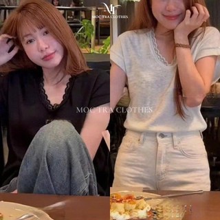 Áo thun cổ tim ren we Quảng Châu Cao Cấp form rộng basic siêu xinh, Áo kiểu nữ vintage trẻ trung rẻ đẹp