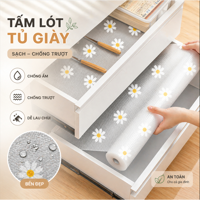 Tấm lót tủ giày, tủ bếp chất liệu EVA dày dặn chống bám bẩn, Tấm lót ngăn kéo chống thấm nước