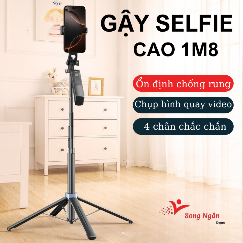 Gậy chụp ảnh 4 chân Tripod điện thoại P18 1M80 Cây chụp hình Selfie cầm tay 4 chân Quadpod - Quay Video - Livestream