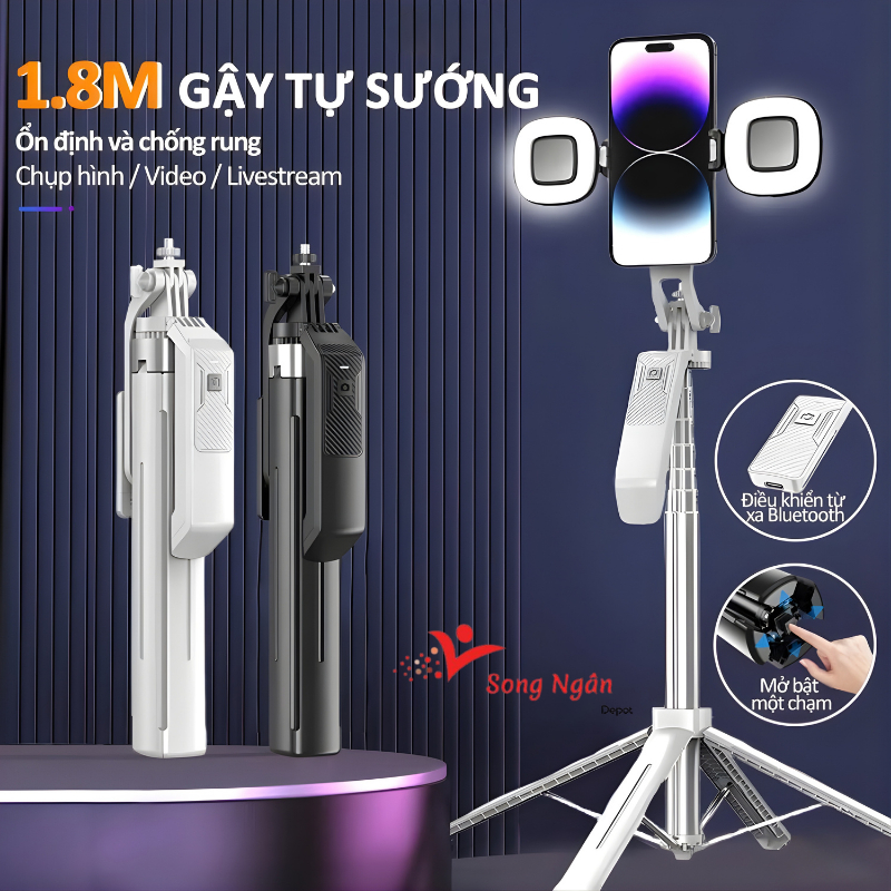 Gậy chụp ảnh 4 chân Tripod điện thoại P18 1M80 Cây chụp hình Selfie cầm tay 4 chân Quadpod - Quay Video - Livestream