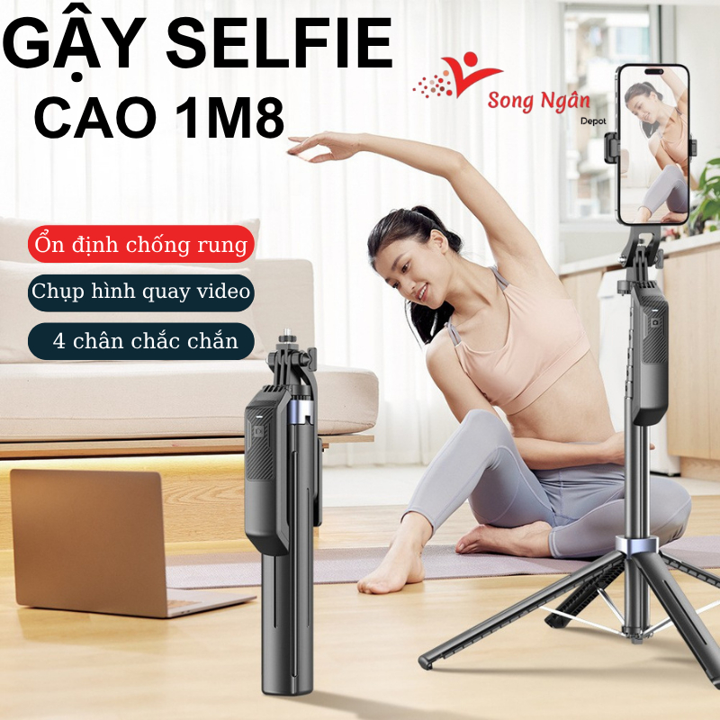 Gậy chụp ảnh 4 chân Tripod điện thoại P18 1M80 Cây chụp hình Selfie cầm tay 4 chân Quadpod - Quay Video - Livestream