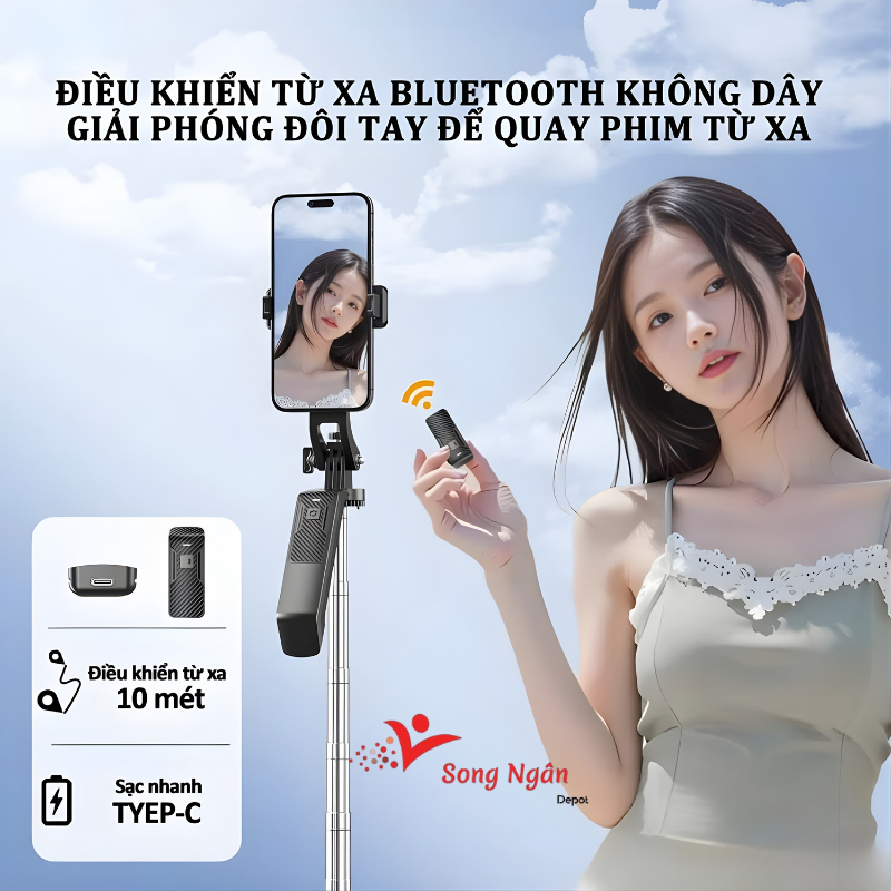 Gậy chụp ảnh 4 chân Tripod điện thoại P18 1M80 Cây chụp hình Selfie cầm tay 4 chân Quadpod - Quay Video - Livestream