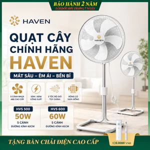Quạt cây công nghiệp HAVEN HVS 600 gió mạnh lõi đồng 130W chạy êm bền bỉ 5 cánh ABS cho không gian rộng. Bảo hành 2 năm