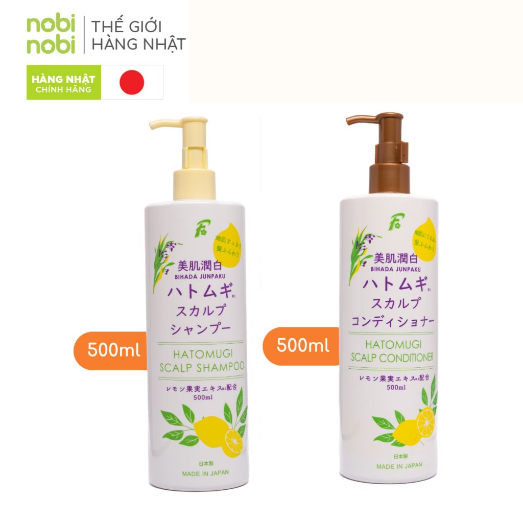 Combo dầu gội xả Bihada Junpaku Hatomugi chiết xuất Chanh tươi 500ml