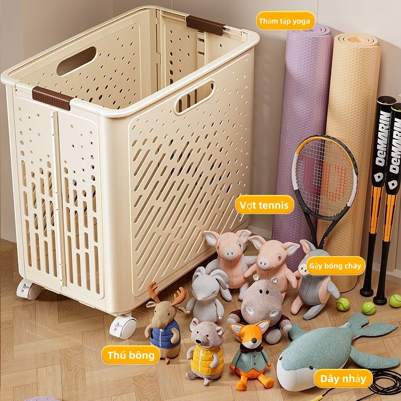 Giỏ Đựng Đồ Đa Năng Gấp Gọn Có Bánh Xe – Đựng Quần Áo, Dụng Cụ Tập, Đồ Chơi – Thiết Kế Lưới Thoáng Khí, Tiện Lợi