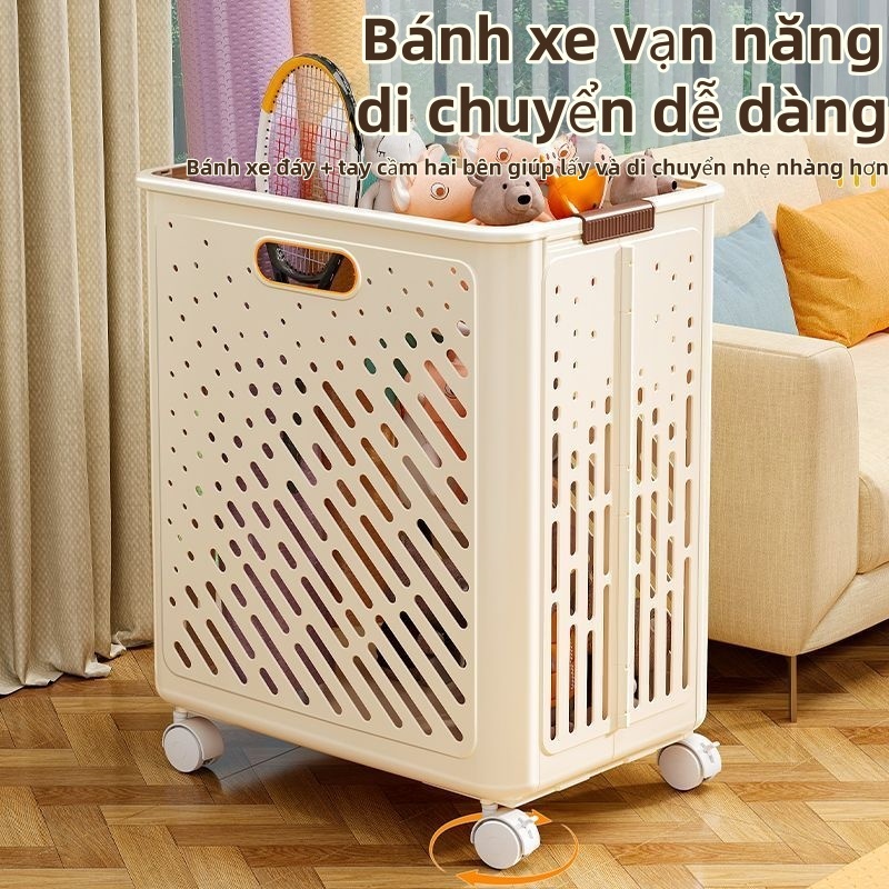 Giỏ Đựng Đồ Đa Năng Gấp Gọn Có Bánh Xe – Đựng Quần Áo, Dụng Cụ Tập, Đồ Chơi – Thiết Kế Lưới Thoáng Khí, Tiện Lợi