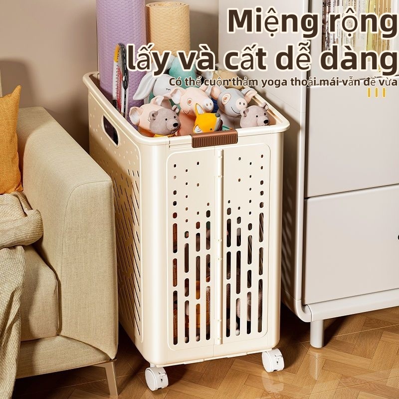 Giỏ Đựng Đồ Đa Năng Gấp Gọn Có Bánh Xe – Đựng Quần Áo, Dụng Cụ Tập, Đồ Chơi – Thiết Kế Lưới Thoáng Khí, Tiện Lợi