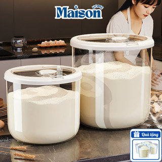 Thùng Đựng Gạo Nắp Lật Kín Khí Cao Cấp MAISON, Hộp Đựng Gạo Nhựa Trong Kèm Cốc Đong Chống Ẩm Mốc, Bảo Quản Gạo Tươi Lâu