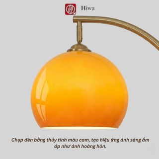 Đèn Cây Decor Phòng Khách – Chao Thủy Tinh Màu Cam, Thiết Kế Mềm Mại Hiện Đại