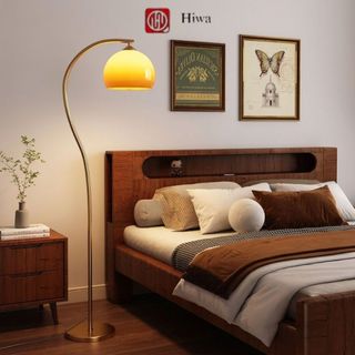 Đèn Cây Decor Phòng Khách – Chao Thủy Tinh Màu Cam, Thiết Kế Mềm Mại Hiện Đại