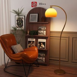 Đèn Cây Decor Phòng Khách – Chao Thủy Tinh Màu Cam, Thiết Kế Mềm Mại Hiện Đại