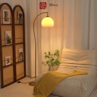 Đèn Cây Decor Phòng Khách – Chao Thủy Tinh Màu Cam, Thiết Kế Mềm Mại Hiện Đại