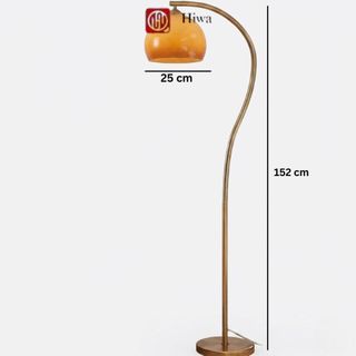 Đèn Cây Decor Phòng Khách – Chao Thủy Tinh Màu Cam, Thiết Kế Mềm Mại Hiện Đại