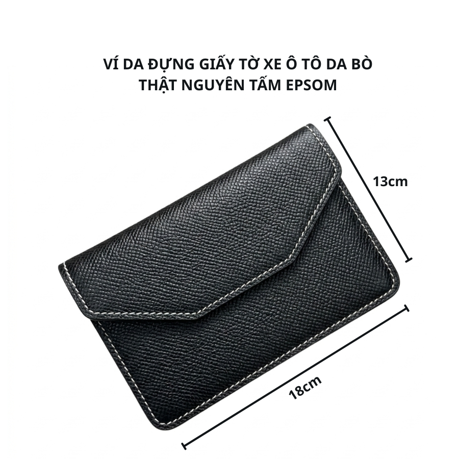 (Da Bò Thật) Ví Đựng Giấy Tờ Đăng Kiểm Xe Ô Tô Da Bò EPSOM - Màu Đen VDK-DB02-BLA