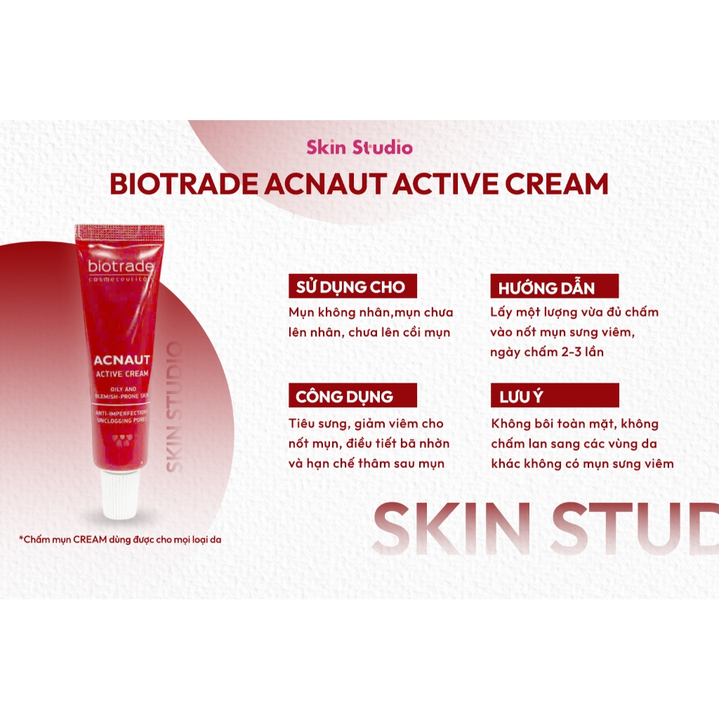 Combo Viên uống Biotrade & Kem chấm mụn Acnaut Cream cho da mụn sưng, mụn viêm - Skin Studio