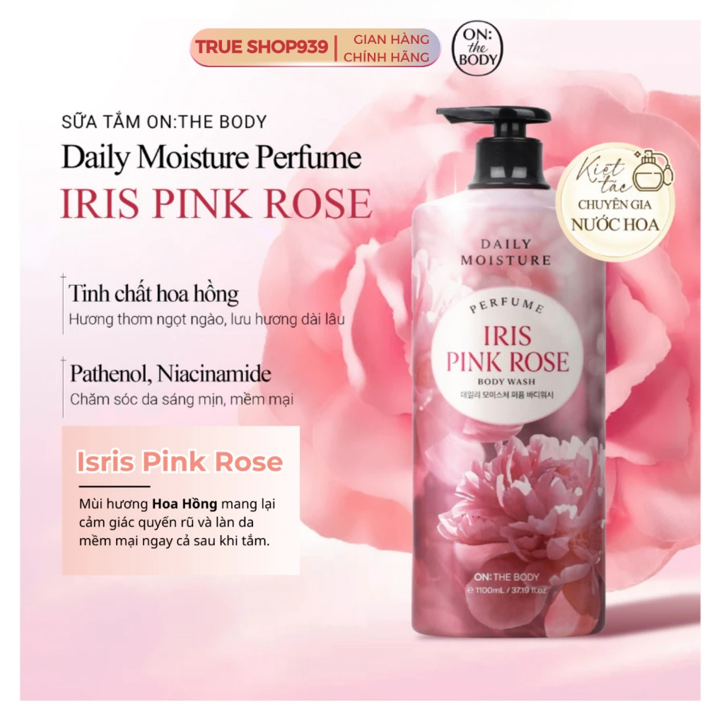 Sữa tắm hương nước hoa On The Body lưu hương 24h, dưỡng trắng da mềm mịn 1100ML