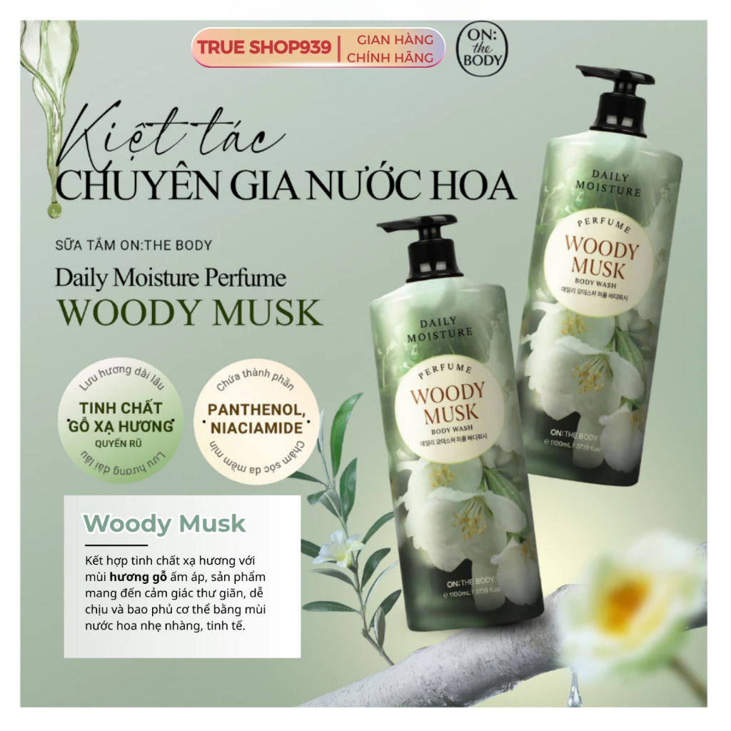 Sữa tắm hương nước hoa On The Body lưu hương 24h, dưỡng trắng da mềm mịn 1100ML