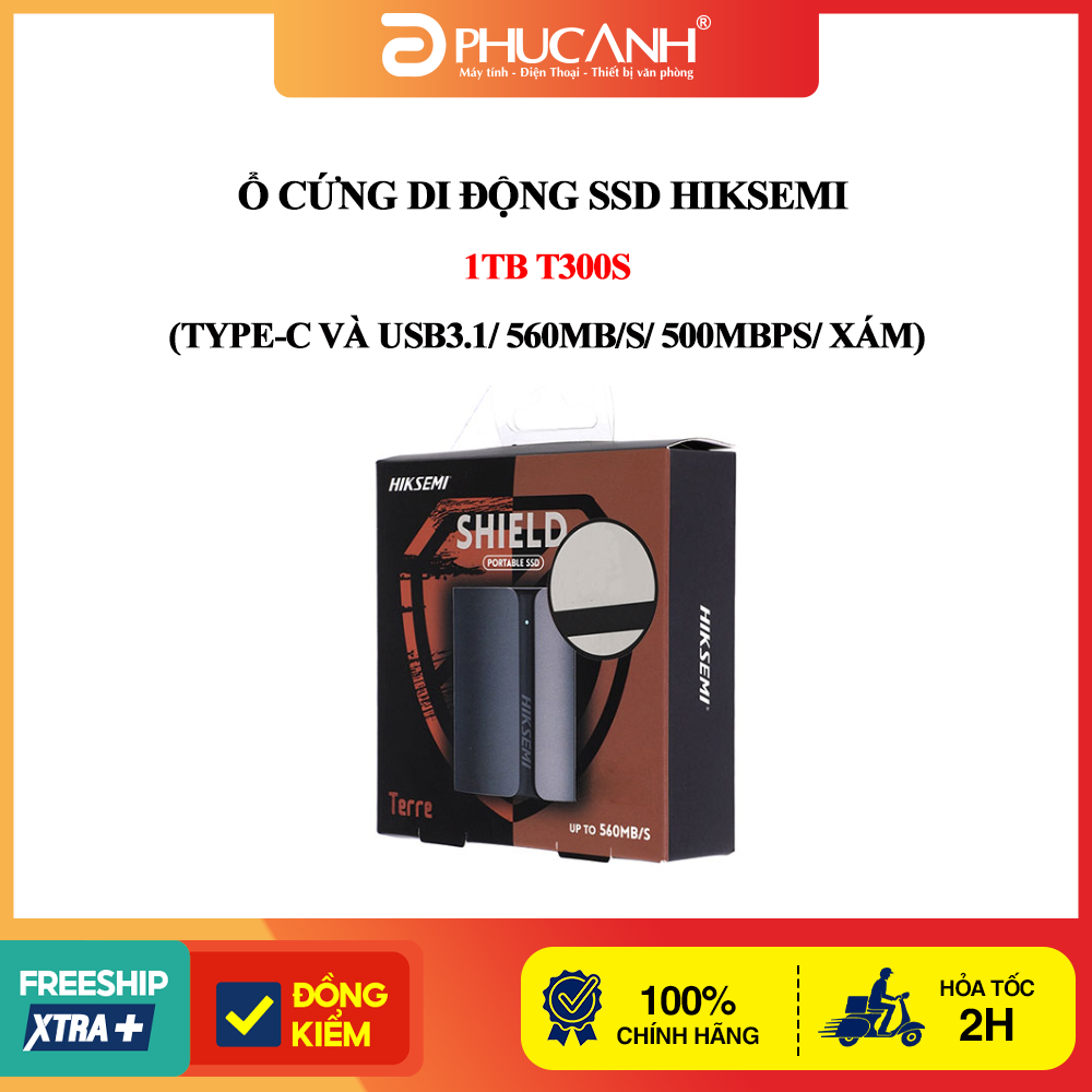 Ổ cứng di động SSD HIKSEMI 1Tb T300S (Type-C và USB3.1/ 560MB/s/ 500MBps/ Xám) | BigBuy360 - bigbuy360.vn
