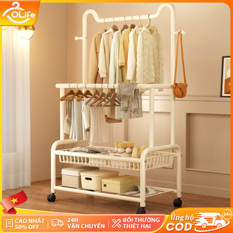 𝐎𝐥𝐢𝐟𝐞 Giá Treo Tiện Ích Đồ Đa Năng Giá Treo Quần Áo 2 Tầng Kệ Treo Quần Áo 3 Trong 1 Vừa Để Giày Dép Kèm Móc Treo