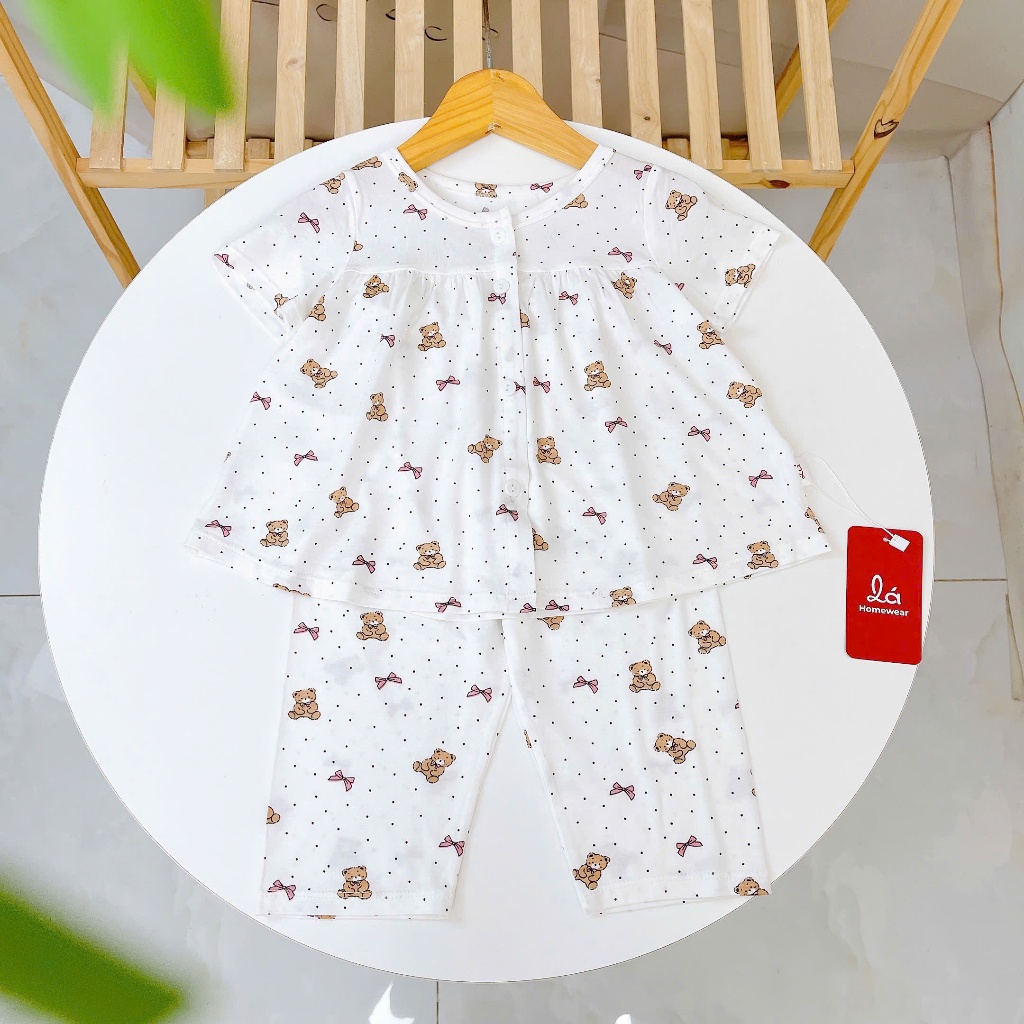 Bộ tay ngắn quần dài bé gái sợi sồi Modal Lá Homewear MOD4, đồ dài cộc tay cho bé babydoll mềm mát