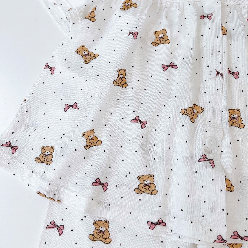 Bộ tay ngắn quần dài bé gái sợi sồi Modal Lá Homewear MOD4, đồ dài cộc tay cho bé babydoll mềm mát