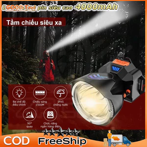 Đèn pin đội đầu siêu sáng chiếu xa 1000m, siêu to, chống nước, với 3 chế độ sáng, pin 4-12 tiếng-2400mAh