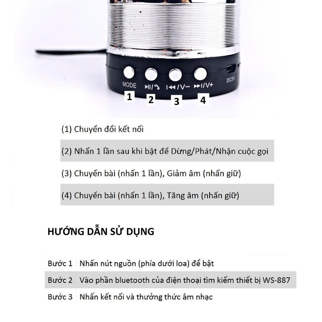 Loa Nghe Nhạc Bluetooth WS-887 Mini Bass Hay Có USB Thẻ Nhớ AUX Nhỏ Gọn Tiện Lợi