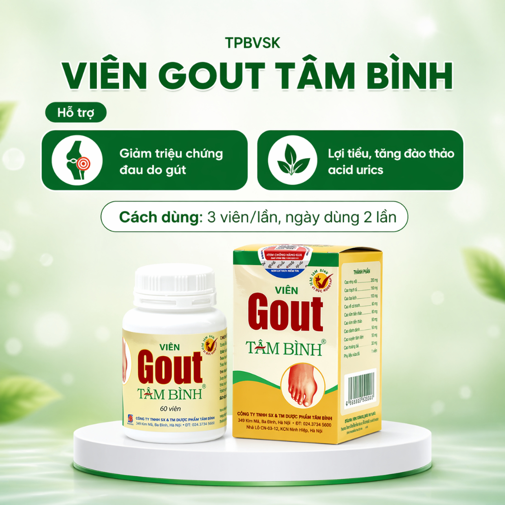 [Combo 1 tháng] 3 hộp Viên Gout Tâm Bình - Hỗ trợ giảm đau do gút, tăng đào thải axit uric