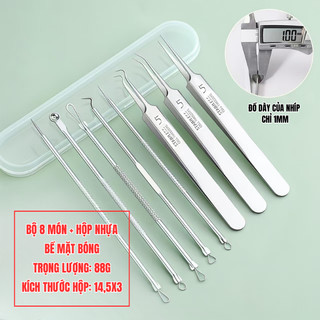 Bộ dụng cụ lấy mụn 8 món kèm hộp, bộ nặn mụn chuyên dụng, làm sạch mụn đầu đen, chăm sóc da mặt