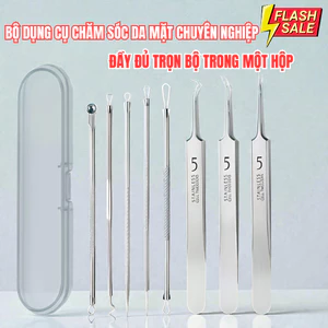 Bộ dụng cụ lấy mụn 8 món kèm hộp, bộ nặn mụn chuyên dụng, làm sạch mụn đầu đen, chăm sóc da mặt