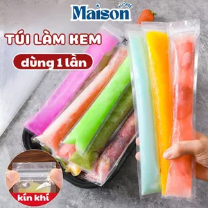 Túi Làm Kem Que Dùng 1 Lần MAISON, Set 100 Túi Kèm Phễu, Dùng Cho Siro, Nước Ép, Sữa Chua