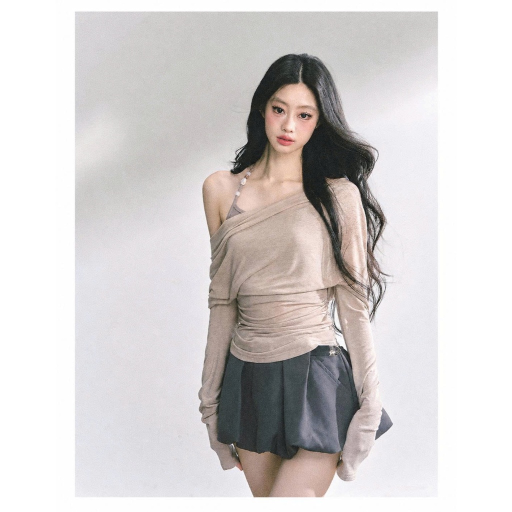(Màu Mới) SUGAL - Set Áo Thun Trễ Vai KÈM ÁO HAI DÂY Bên Trong - Phối Chân Váy (KÈM ĐAI) Bí Phồng Xếp Ly|TOP 284 +CV 096