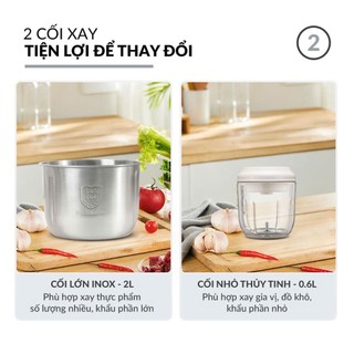 Máy Xay 2 Cối Haatz HMG168 Đa Năng Kèm Đầu Đánh Ruốc, Chất Liệu Inox Cao Cấp Bền Bỉ An Toàn - Bếp Của Hà