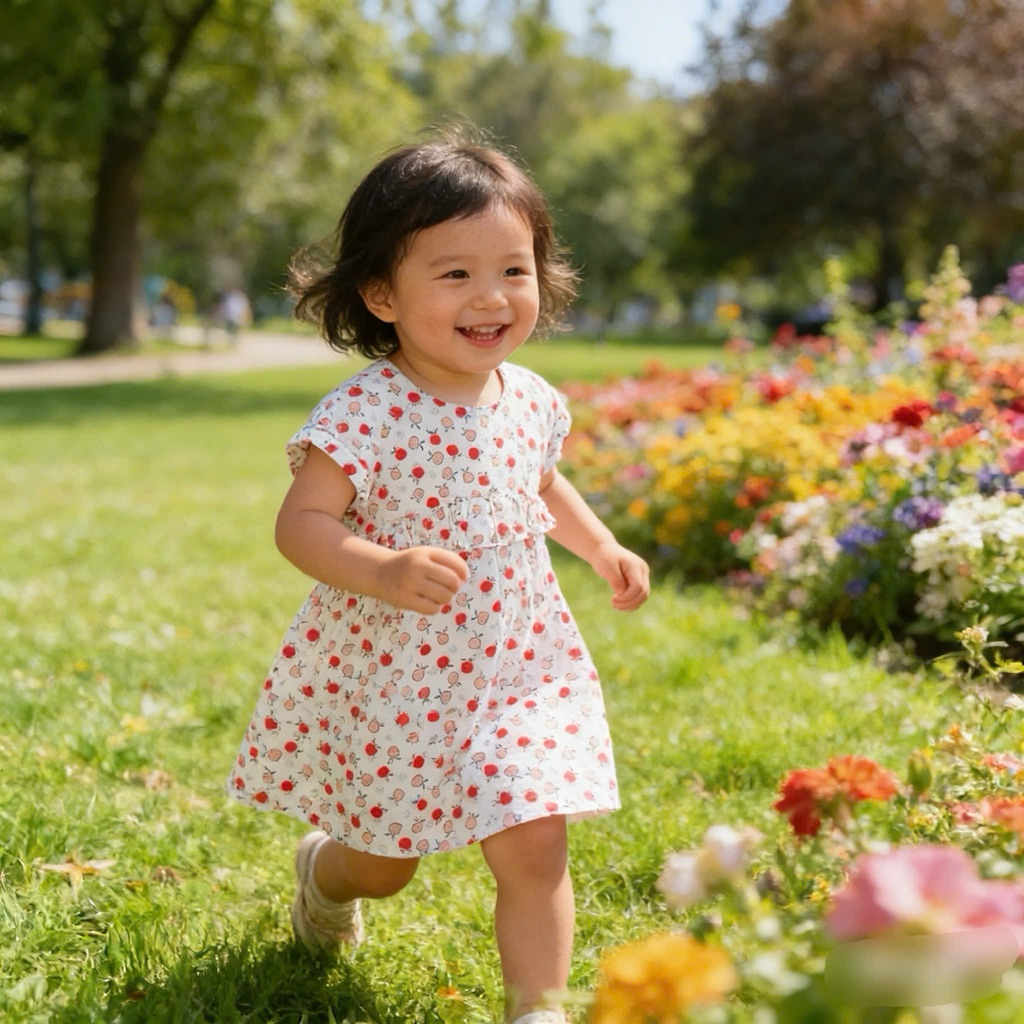 Váy Bé Gái Xuất Dư Xịn C2026 Họa Tiết Táo Bé In Tràn (3M–3Y, 2–14kg) – Đầm Bé Gái Siêu Xinh
