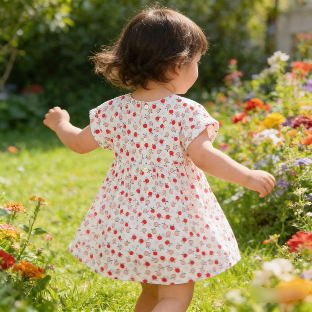Váy Bé Gái Xuất Dư Xịn C2026 Họa Tiết Táo Bé In Tràn (3M–3Y, 2–14kg) – Đầm Bé Gái Siêu Xinh