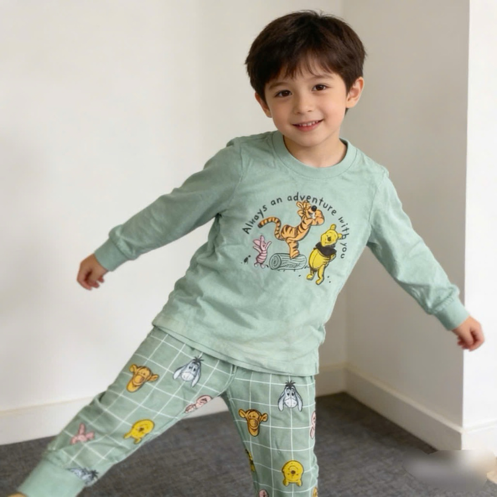 Bộ Dài Tay Bé Trai Họa Tiết Gấu Dễ Thương C5550 Mềm Mịn Size 3-16 Tuổi (14-40kg)