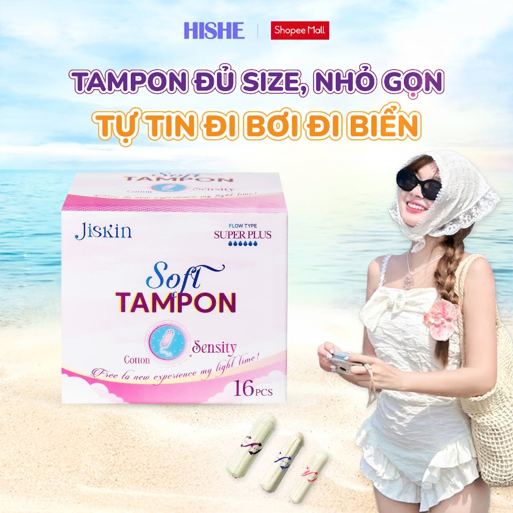 Băng vệ sinh Tampon Jiskin dạng ống nhập khẩu Hàn Quốc Fullsize mềm mại, siêu thấm, tự tin đi biển đi bơi