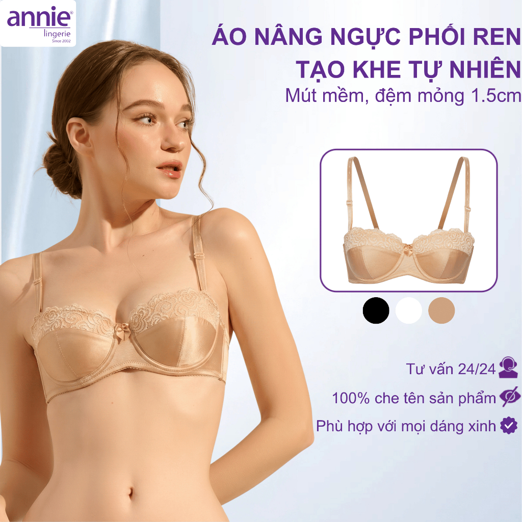 Áo Ngực Nữ Phối Ren Mịn Cao Cấp annie BRA8150 Quyến Rũ, Áo Lót Có Gọng Nâng Đẩy Tạo Khe Tròn Chống Há Quả