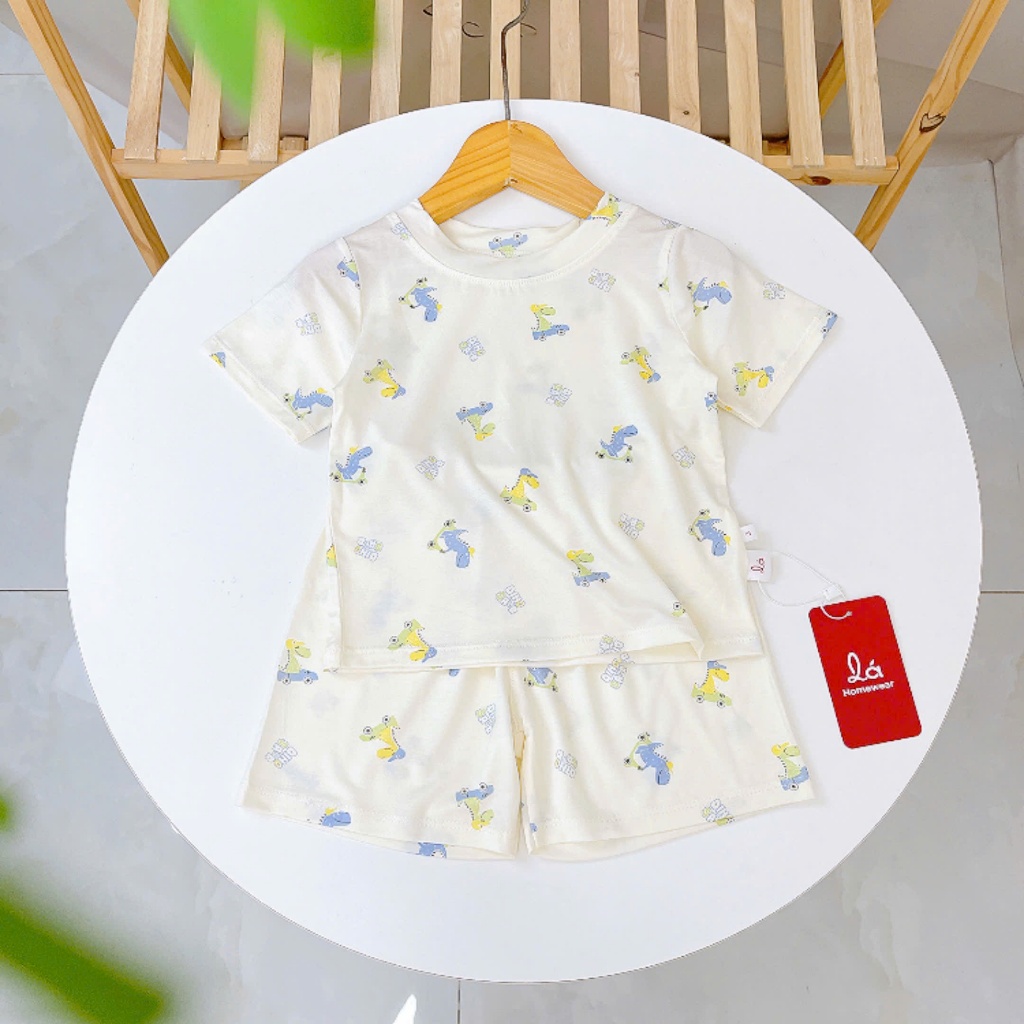 Bộ đùi bé trai mỏng mát lạnh Lá Homewear TCL4, bộ cộc tay cho bé mặc hè hình xe khủng long