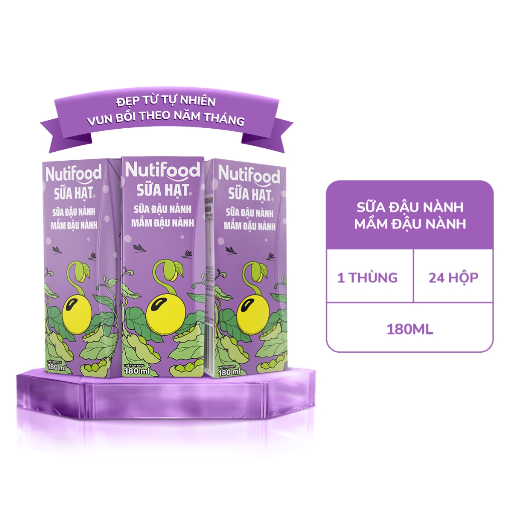 Thùng 24 Hộp Sữa Đậu Nành Mầm Đậu Nành Nutifood Sữa Hạt 180ml