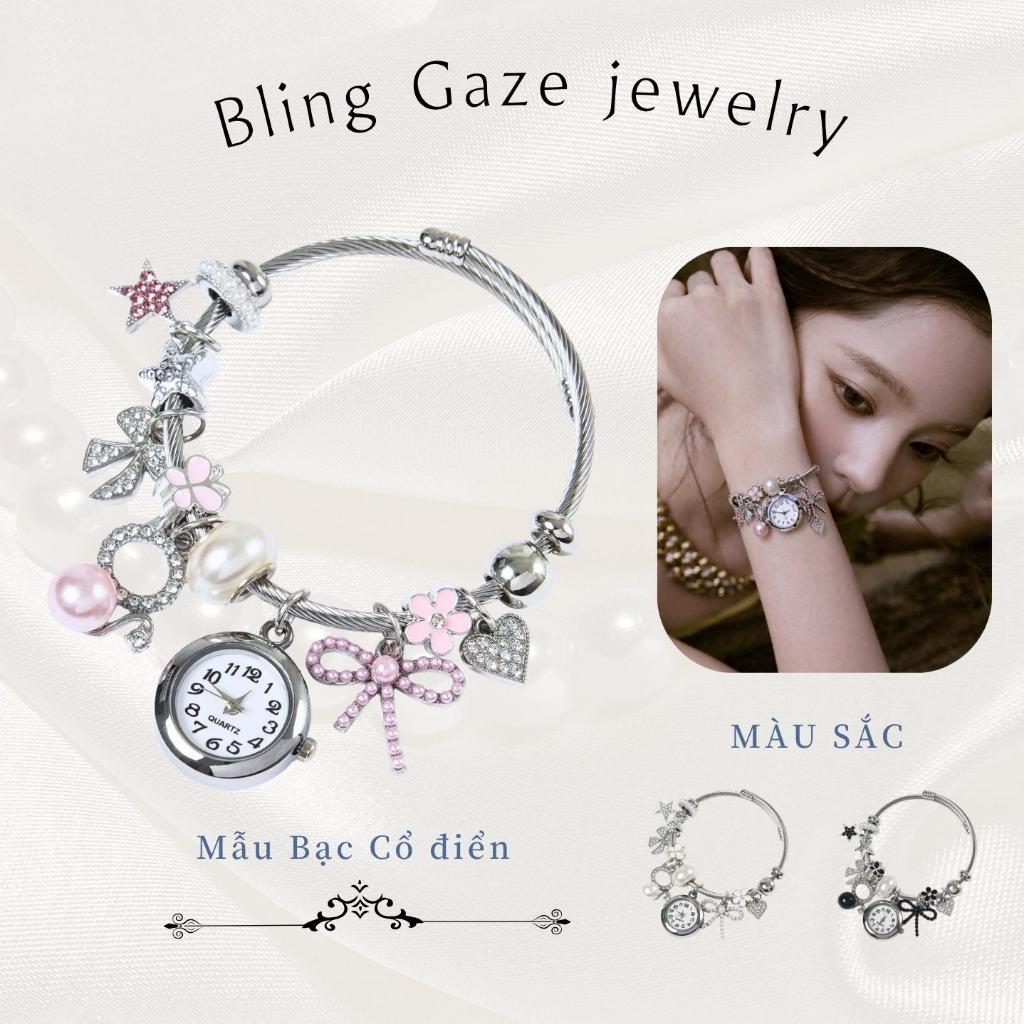 Đồng Hồ Lắc Tay Nữ học sinh giá rẻ, Sang Chảnh Thiết Kế Vòng Charm Đính Đá Pha Lê Lấp Lánh dễ thương, Quà Tặng Nàng Cự