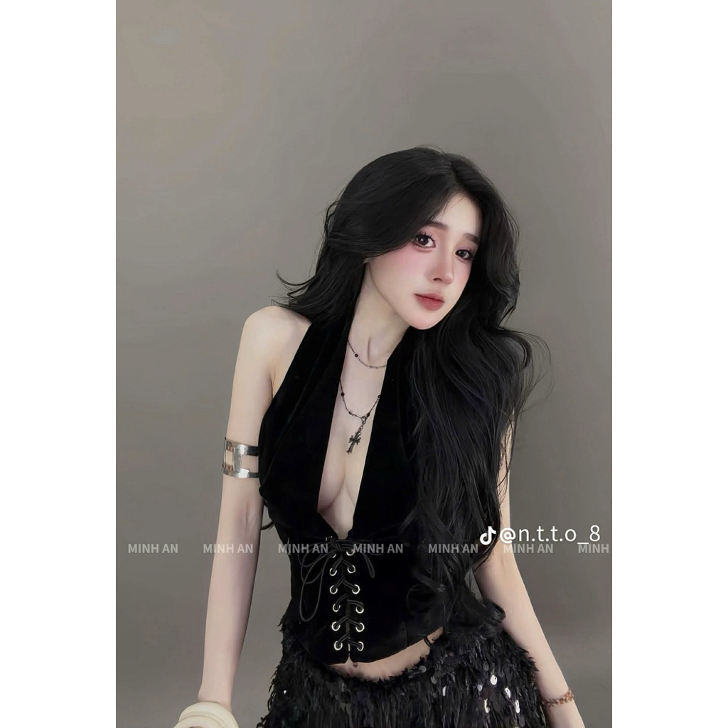 S28 • Set Áo Yếm Nhung Cột Dây Mix Quần Lông Sang Chảnh • NA TÍM Clothing