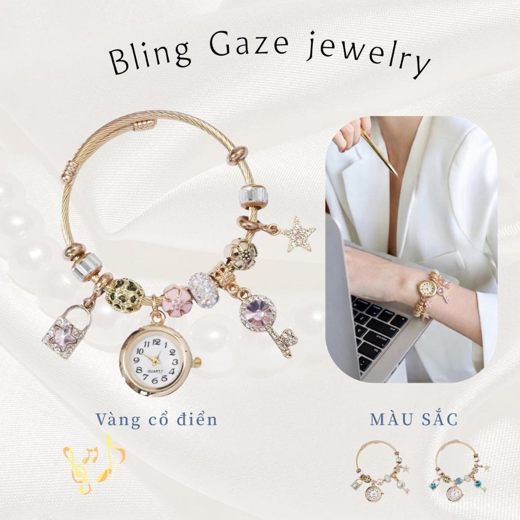 Lắc Tay Đồng Hồ Vàng Kèm Charm Cao Cấp ｜Chống nước, rửa tay không lo rỉ sét｜Quà tặng cho bạn gái丨kikishine bonny time