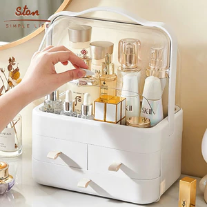 STON Hộp Đựng Mỹ Phẩm Đa Năng Hộp đựng đồ để bàn Kệ Để Đồ Trang Điểm Trong Suốt Có tay cầm