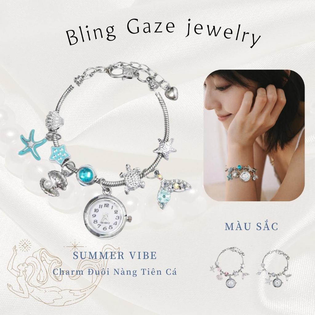 Đồng Hồ vòng tay Nữ bracelet Màu Bạc Charm Biển, Vỏ Sò Đuôi Cá Sao Biển, không gỉ Hàn Quốc, Quà Tặng Cặp Đôi lãng mạn
