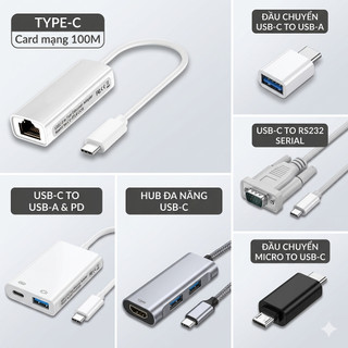 Cáp Chuyển USB Type C Sang LAN RJ45 100Mbps - Bộ Chuyển Đổi Mạng Cho Laptop, Điện Thoại Android