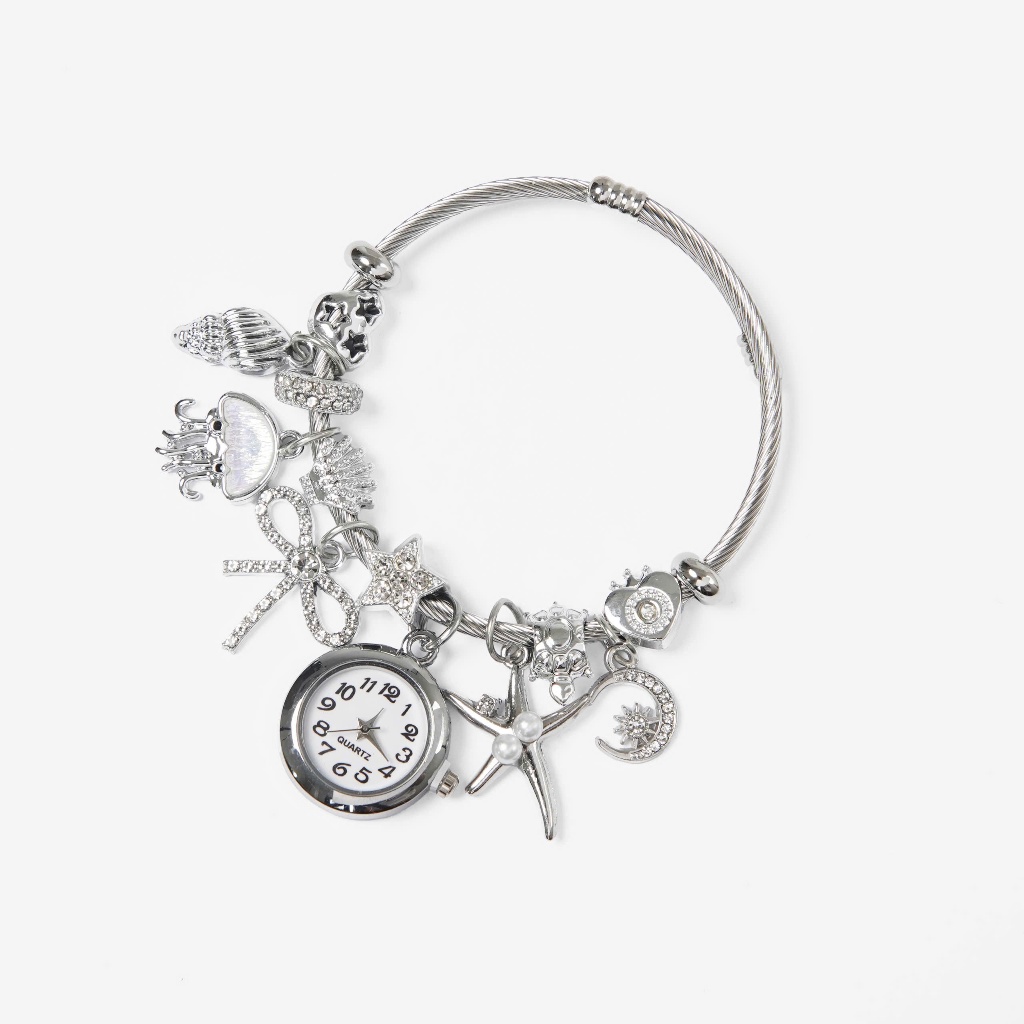 Đồng Hồ Lắc Tay bracelets Nữ Màu Bạc Charm Sao Biển Sứa, Thủ Công đồ trang sức, Không Gỉ, Quà Tặng Cặp Đôi Hàn Quốc